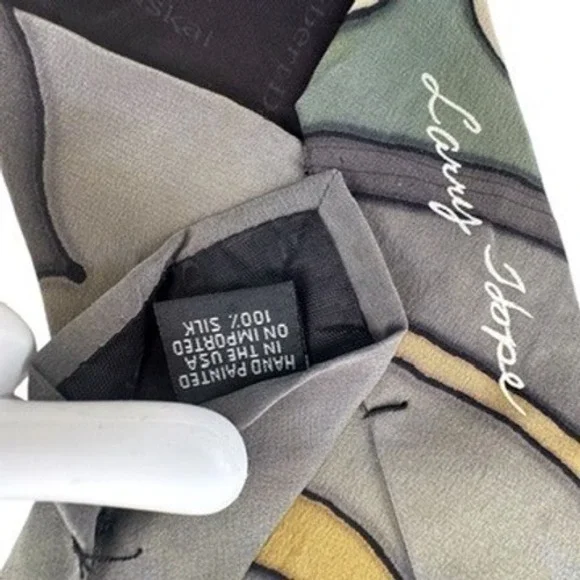 Robert Daskal 4x56" Silk Necktie Men Gray Abstract Hand Painted Larry Hope - Picture 3 of 9